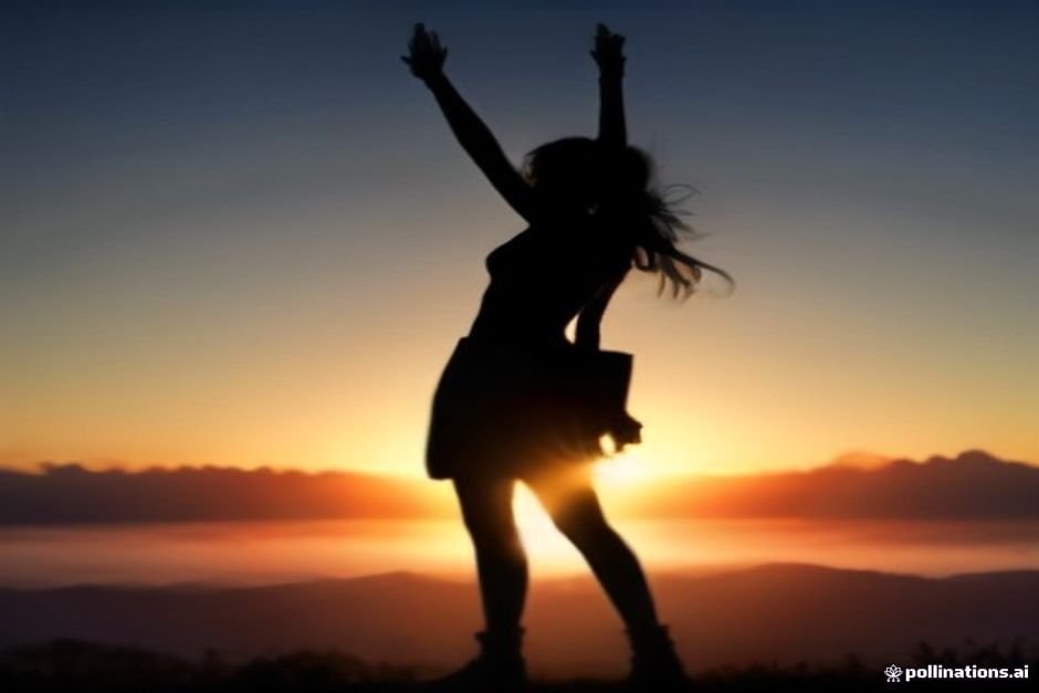 Victorious figure at dawn celebrating inner strength found