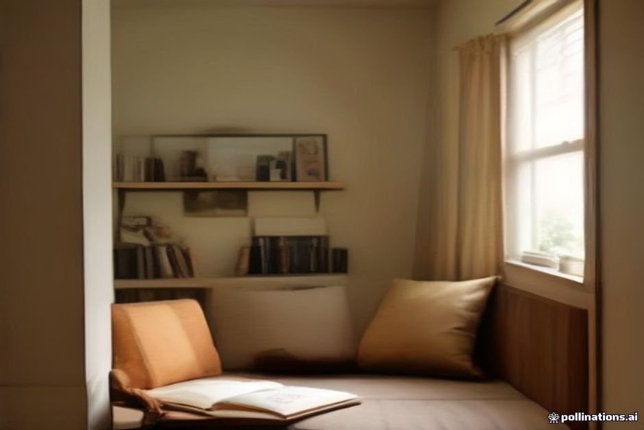Warm-lit corner space with journal and happiness quote books