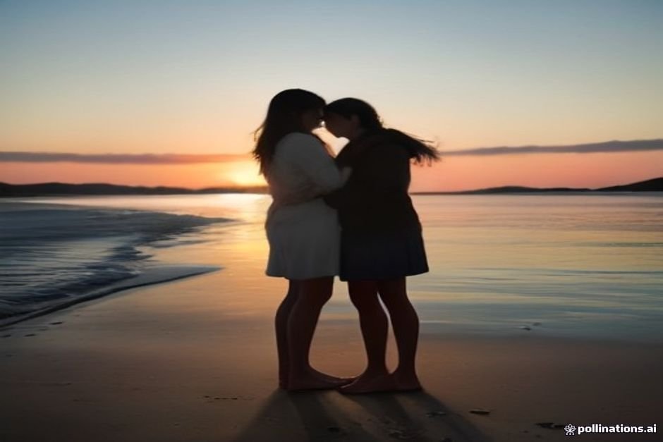 Romantic couple walking along beach sharing intimate moment