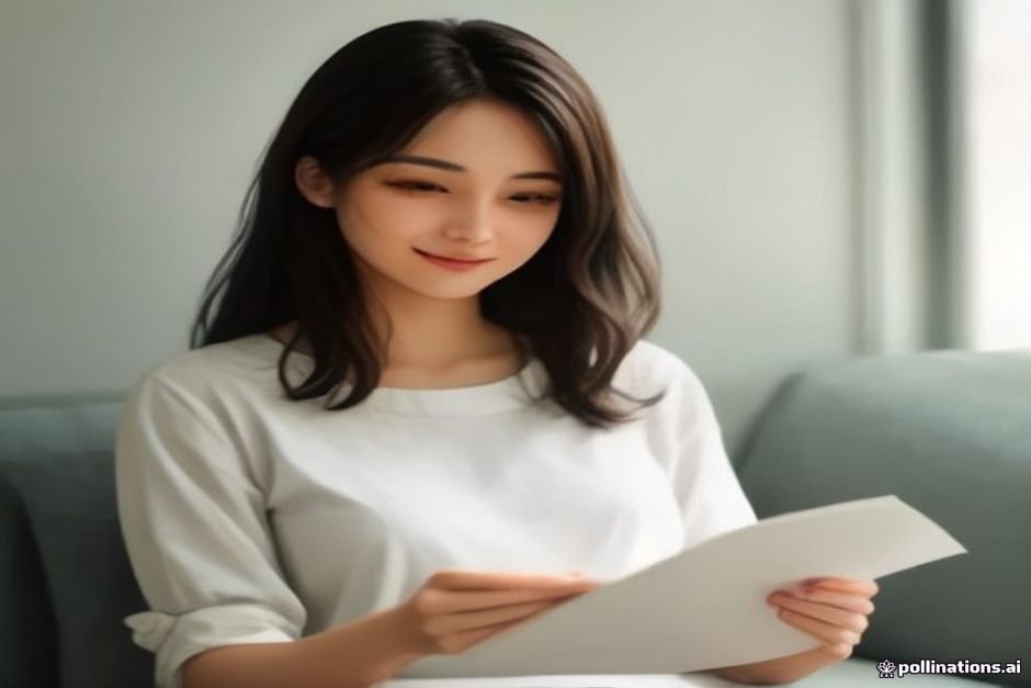 Woman holding love letter with genuine smile and joy