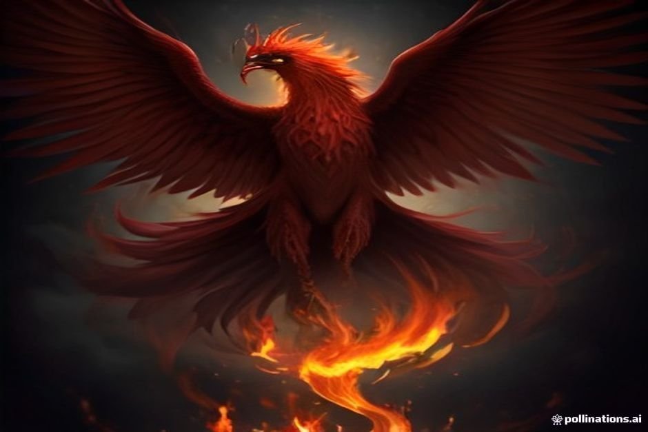 Mythical phoenix rising through golden fire representing transformation renewal