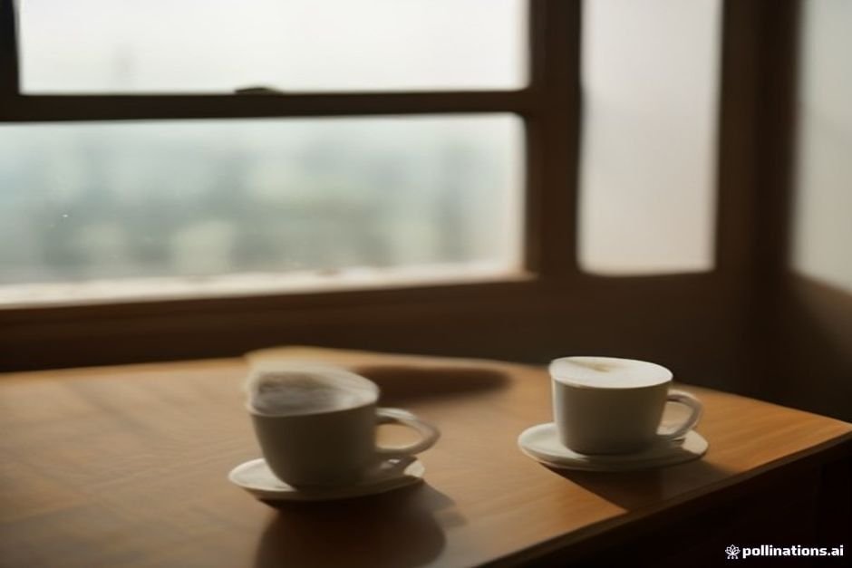 Two abandoned coffee cups on a table in morning light
