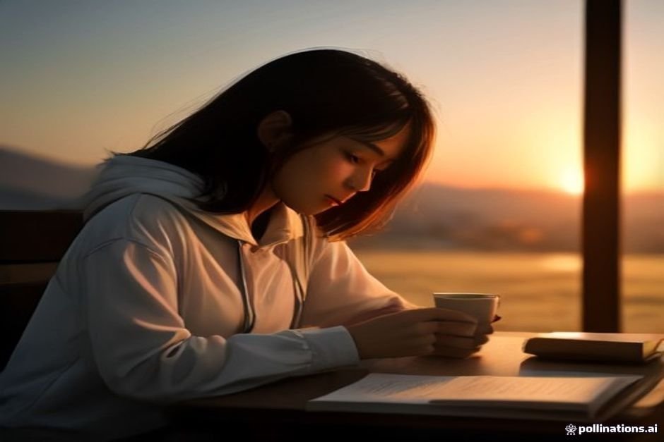 Person writing in journal during peaceful early morning with hot beverage