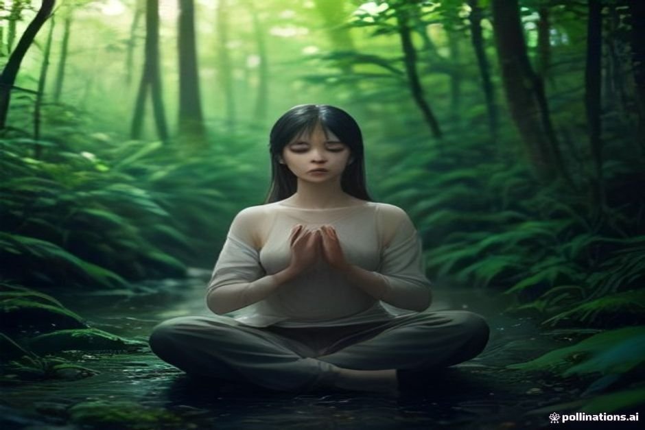 Serene meditation practice in natural outdoor environment with trees